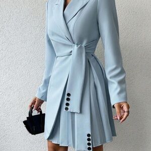 SHEIN Blue Long Sleeve Sheath Dress with Notched Collar
